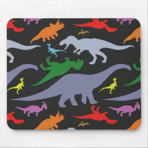 Colourful Dinosaur Pattern (Dark) Mouse Mat