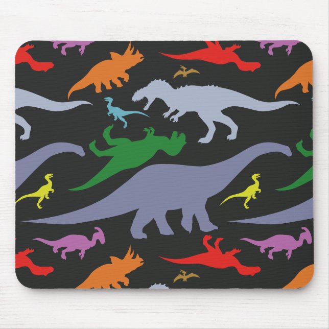 Colourful Dinosaur Pattern (Dark) Mouse Mat (Front)