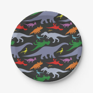 Colourful Dinosaur Pattern (Dark) Paper Plate