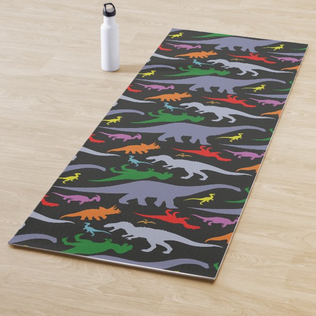 Colourful Dinosaur Pattern (Dark) Yoga Mat (In Situ)