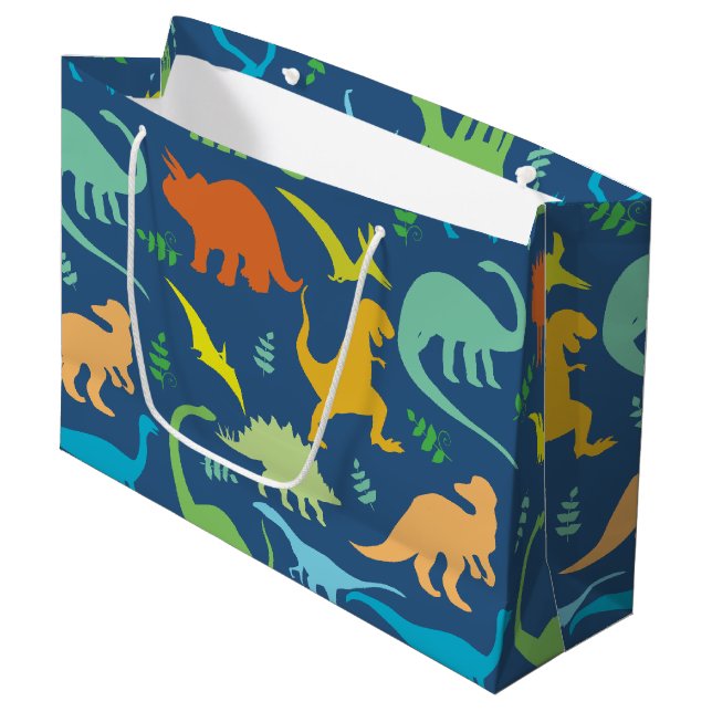 Colourful Dinosaur Pattern Large Gift Bag (Front Angled)