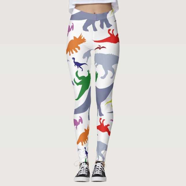 Colourful Dinosaur Pattern (Light) Leggings (Front)