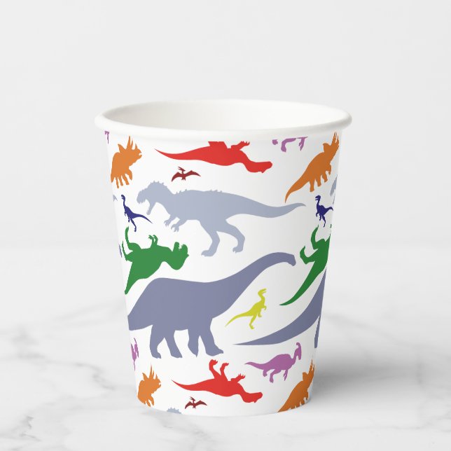 Colourful Dinosaur Pattern (Light) Paper Cup (Front)