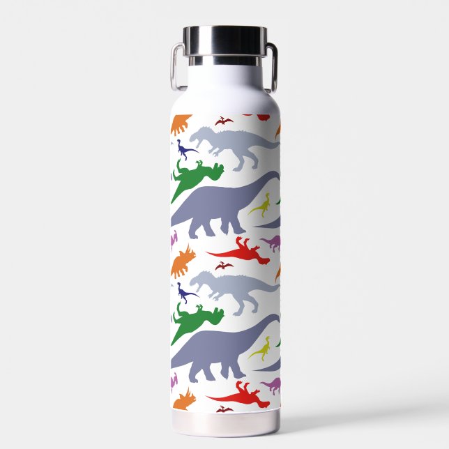 Colourful Dinosaur Pattern (Light) Water Bottle (Front)