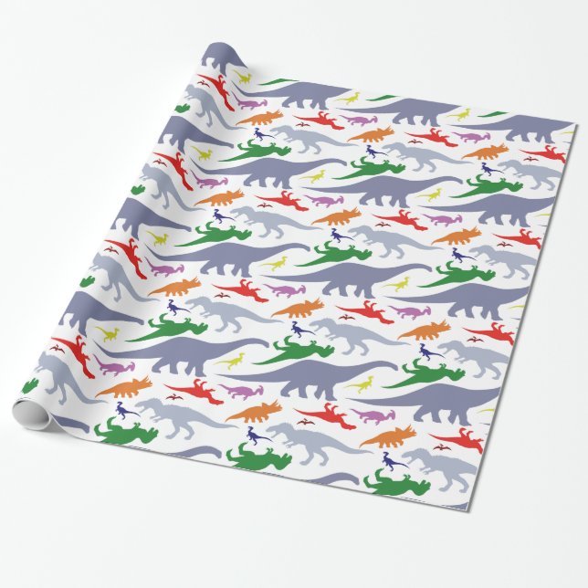 Colourful Dinosaur Pattern (Light) Wrapping Paper (Unrolled)