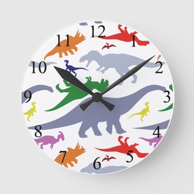 Colourful Dinosaur Pattern Round Clock (Front)