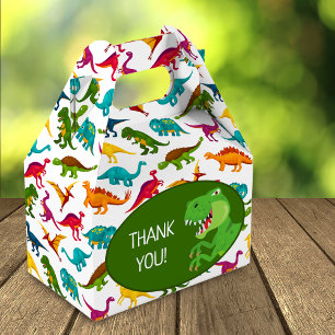 Colourful Dinosaur Pattern T-Rex Birthday Party Favour Box