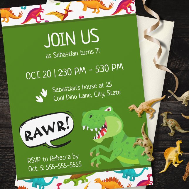 Colourful Dinosaur Pattern T-Rex Birthday Party Invitation (Creator Uploaded)