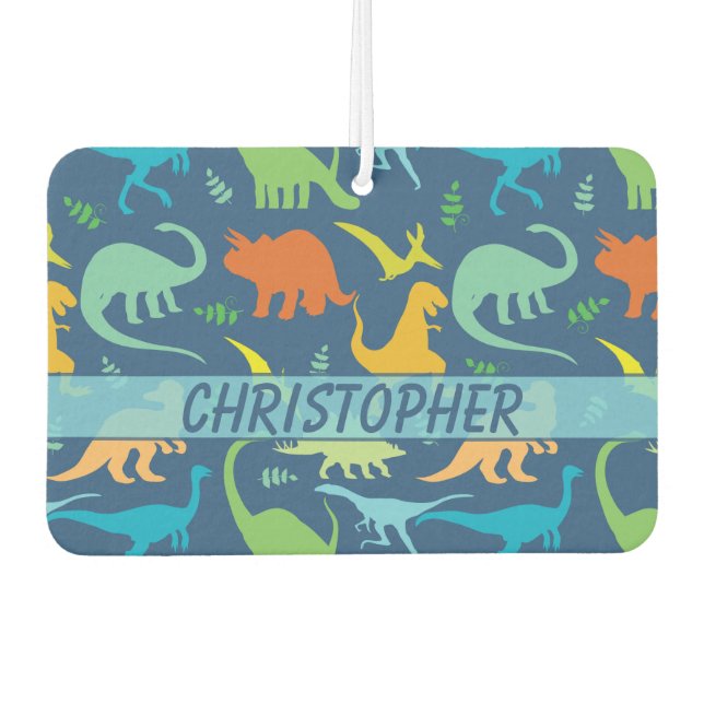Colourful Dinosaur Pattern to Personalise Car Air Freshener (Front)