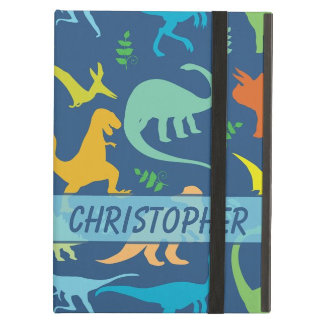 Colourful Dinosaur Pattern to Personalise iPad Air Cover (Front Closed)