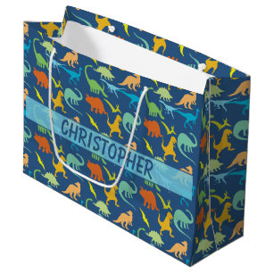 Colourful Dinosaur Pattern to Personalise Large Gift Bag