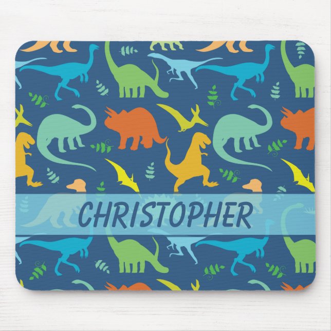 Colourful Dinosaur Pattern to Personalise Mouse Mat (Front)