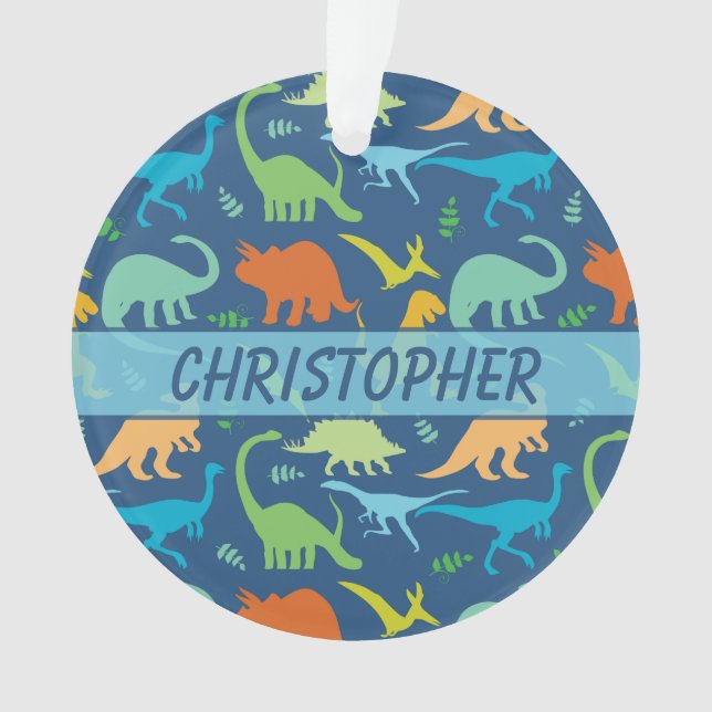 Colourful Dinosaur Pattern to Personalise Ornament (Front)