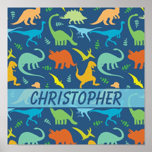 Colourful Dinosaur Pattern to Personalise Poster (Front)
