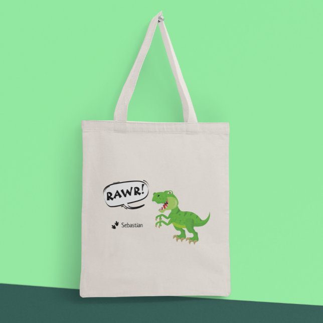 Colourful Dinosaur Pattern with Name T-Rex Boy Tote Bag (Creator Uploaded)