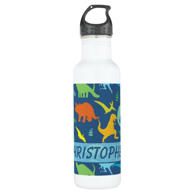 Colourful Dinosaur Personalise 710 Ml Water Bottle (Front)