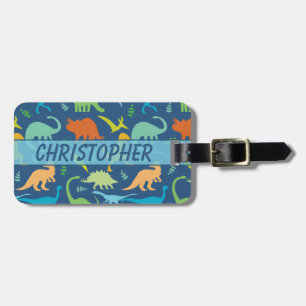 Colourful Dinosaur Personalise Address Luggage Tag