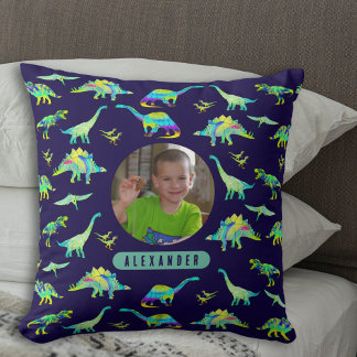 Colourful Dinosaur Personalised Boys Photo and Nam Cushion