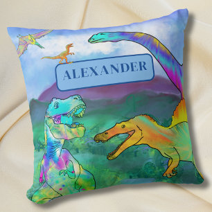 Colourful Dinosaur Personalised Kids Name Cushion