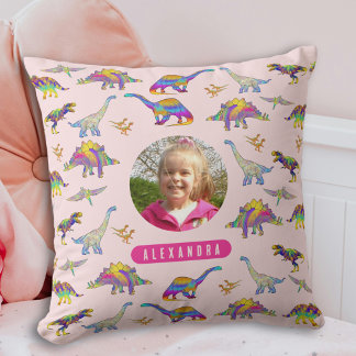 Colourful Dinosaur Personalised Photo and Name Pin Cushion