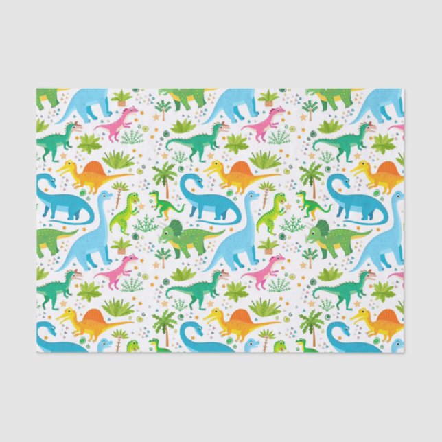 Colourful Dinosaur Seamless Pattern, Dinosaur Seam Tissue Paper (Front)