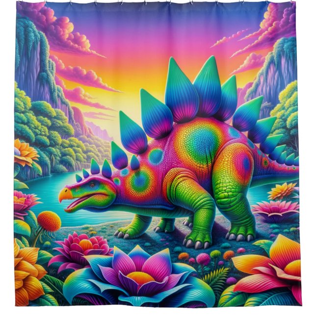 Colourful Dinosaur Shower Curtain (Front)