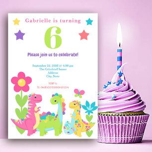 Colourful Dinosaur Sweet Birthday Invitation
