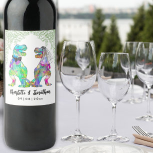 Colourful Dinosaur Theme Wedding Custom Wine Label