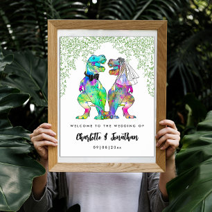 Colourful Dinosaur Themed Wedding Welcome Poster