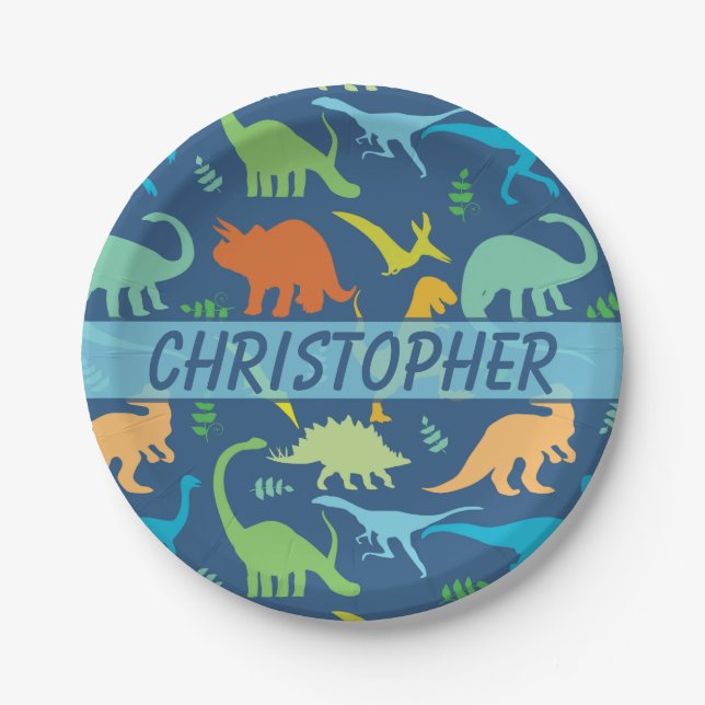 Colourful Dinosaur to Personalise Paper Plate (Front)