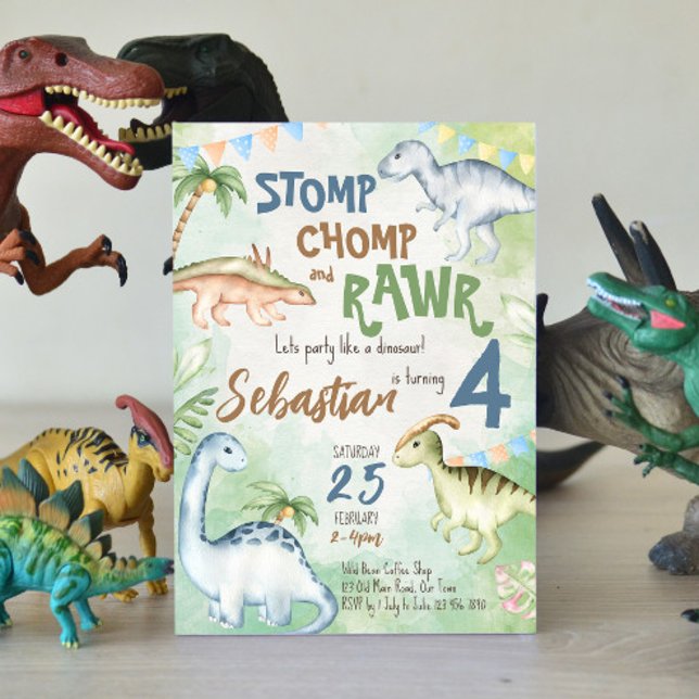 Colourful dinosaur toddler birthday party invitation (Creator Uploaded)