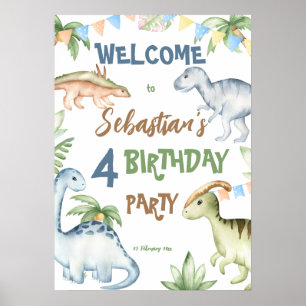 Colourful dinosaur toddler birthday party welcome  poster