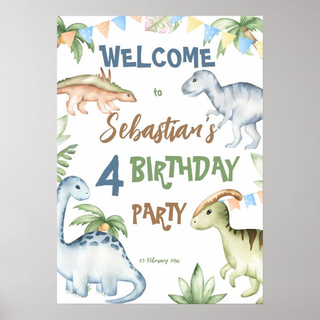 Colourful dinosaur toddler birthday party welcome  poster (Front)