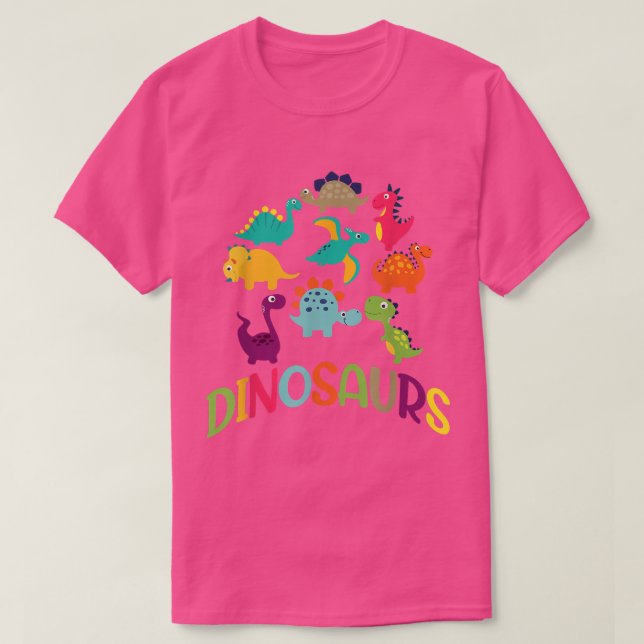 Colourful Dinosaur Types of Dinosaurs Science  T-Shirt (Design Front)
