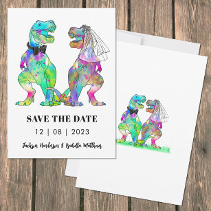 Colourful Dinosaur Wedding Save The Date