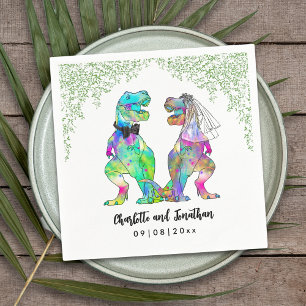 Colourful Dinosaur Wedding T-Rex Bride and Groom Napkin