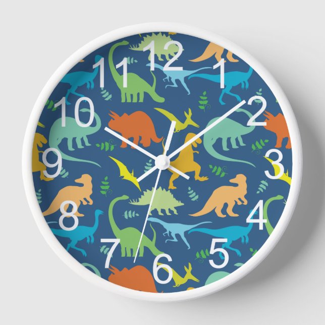 Colourful Dinosaur With Numbers Wall Clock (Front)