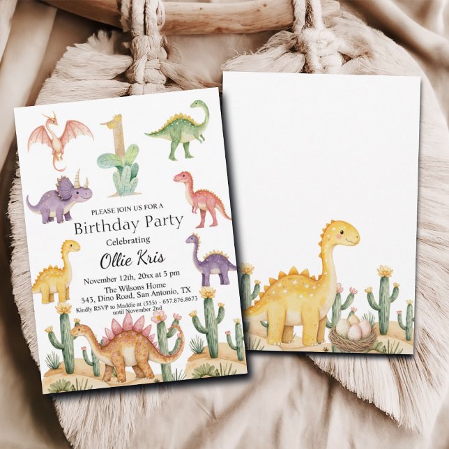 Colourful Dinosaurs 1st Birthday Party Invitation (Creator Uploaded)