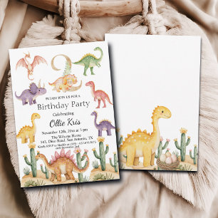 Colourful Dinosaurs 2nd Birthday Party Invitation