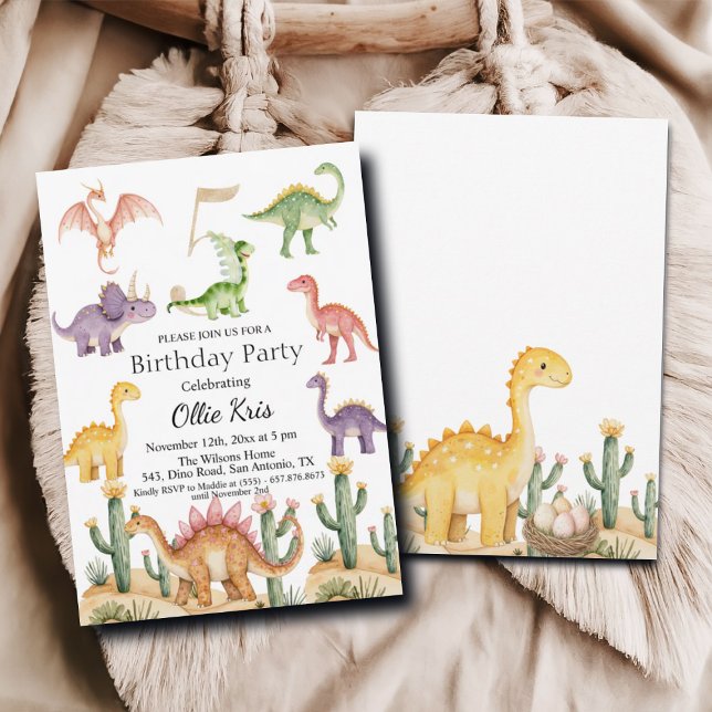 Colourful Dinosaurs 5th Birthday Party Invitation (Creator Uploaded)