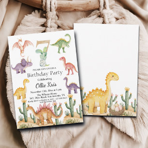 Colourful Dinosaurs 7th Birthday Party Invitation