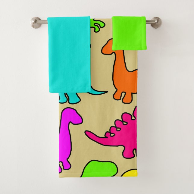 Colourful Dinosaurs Bath Towel Set (Insitu)