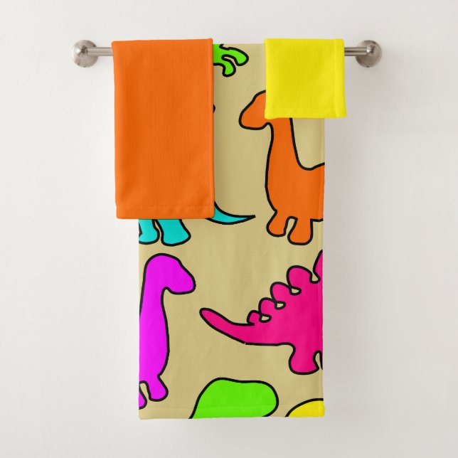Colourful Dinosaurs Bath Towel Set (Insitu)