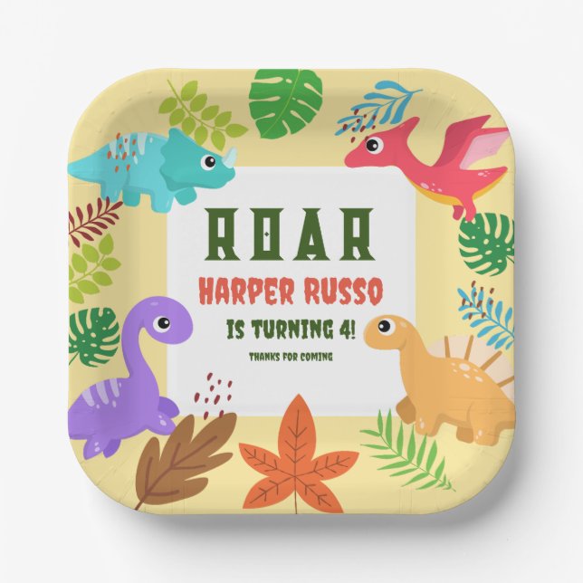 Colourful Dinosaurs birthday party  Paper Plate (Front)