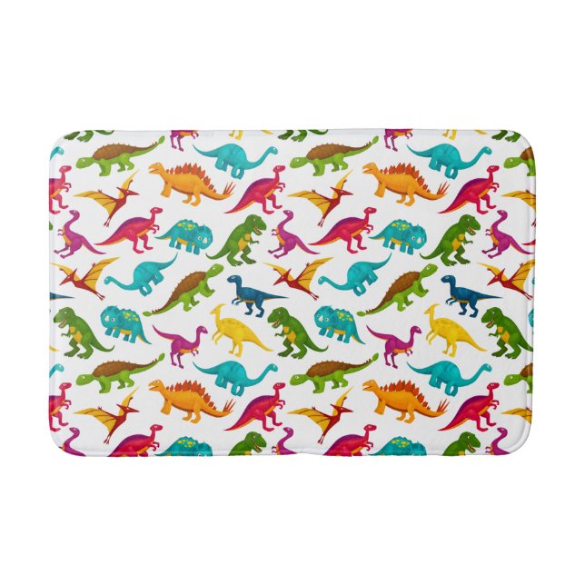 Colourful Dinosaurs Design Bath Mat (Front)