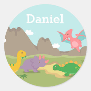 Colourful Dinosaurs Jurassic For kids Classic Round Sticker
