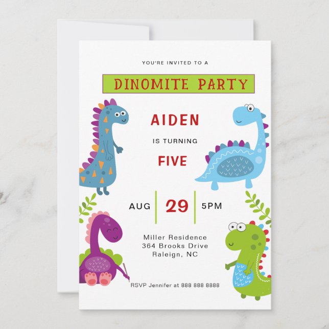 Colourful Dinosaurs Kids Birthday party  Invitation (Front)