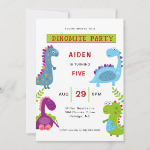 Colourful Dinosaurs Kids Birthday party  Invitation