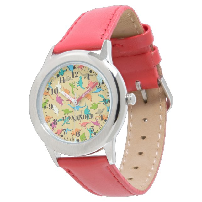 Colourful Dinosaurs Kids Wrist Watch (Angled)