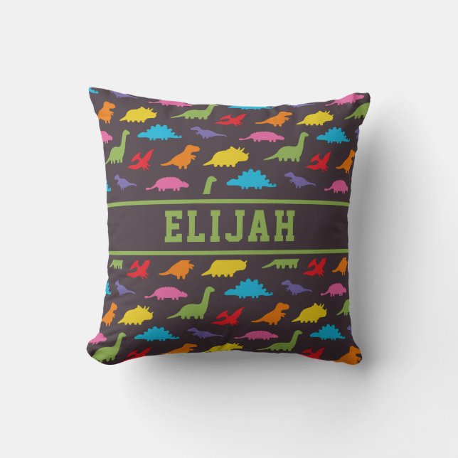 Colourful Dinosaurs Pattern, Kids Personalised Cushion (Front)